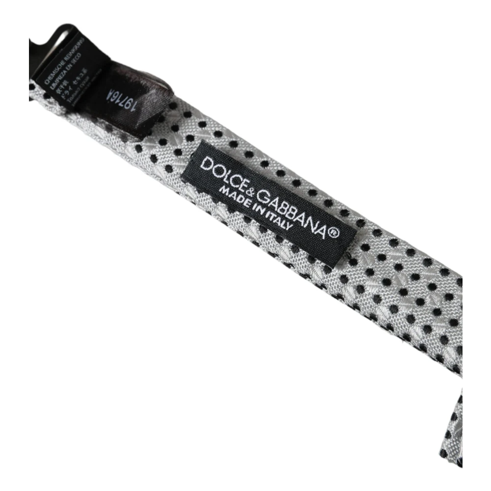 Dolce & Gabbana Grijze Zijden Polka Dot Verstelbare Hals Heren Vlinderstrik Gray Heren