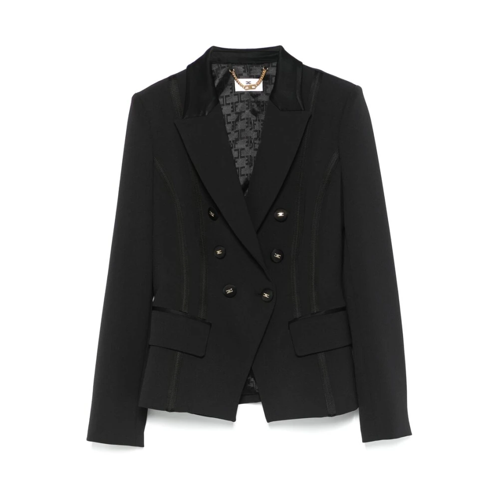 Elisabetta Franchi Zwarte double-breasted jas met klepzakken Black Dames