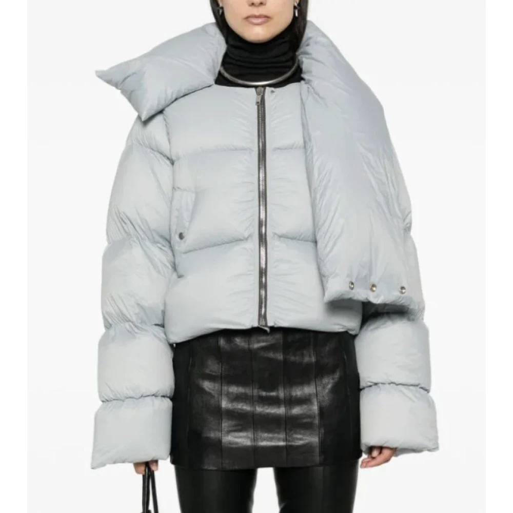 Rick Owens Lichtblauwe Funnel Neck Jas Blue Dames