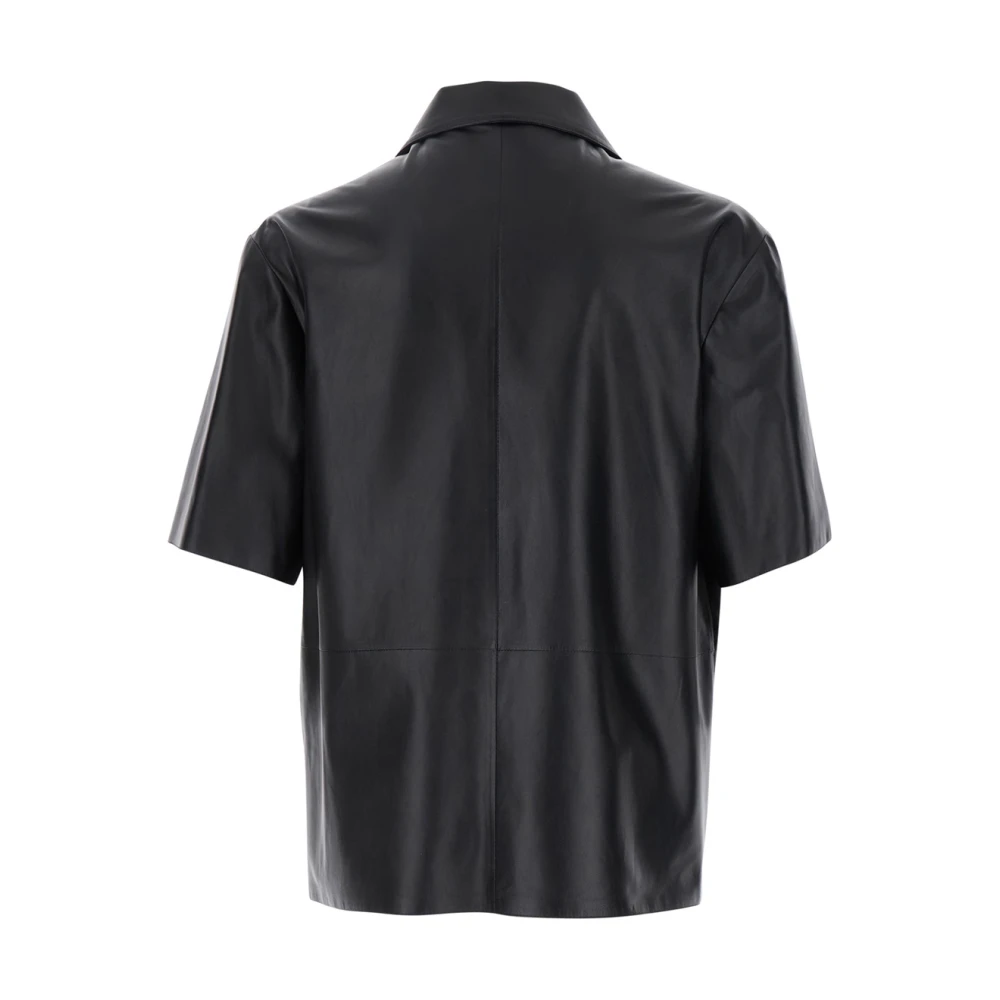 Arma Zwarte Leren Oversized Shirt met Inkeping Kraag Black Heren