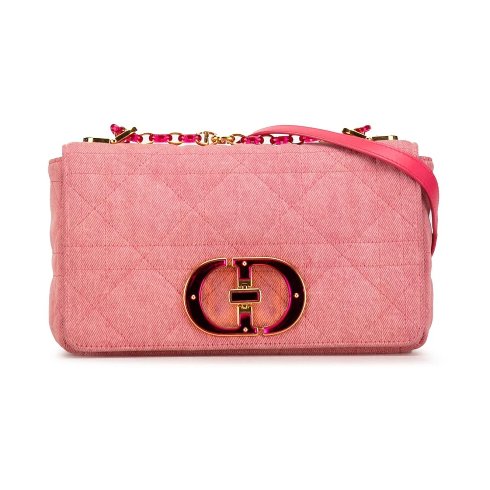 Dior Vintage Women's Pink Pre-Owned Quilted Design Shoulder Bag With Chain Strap