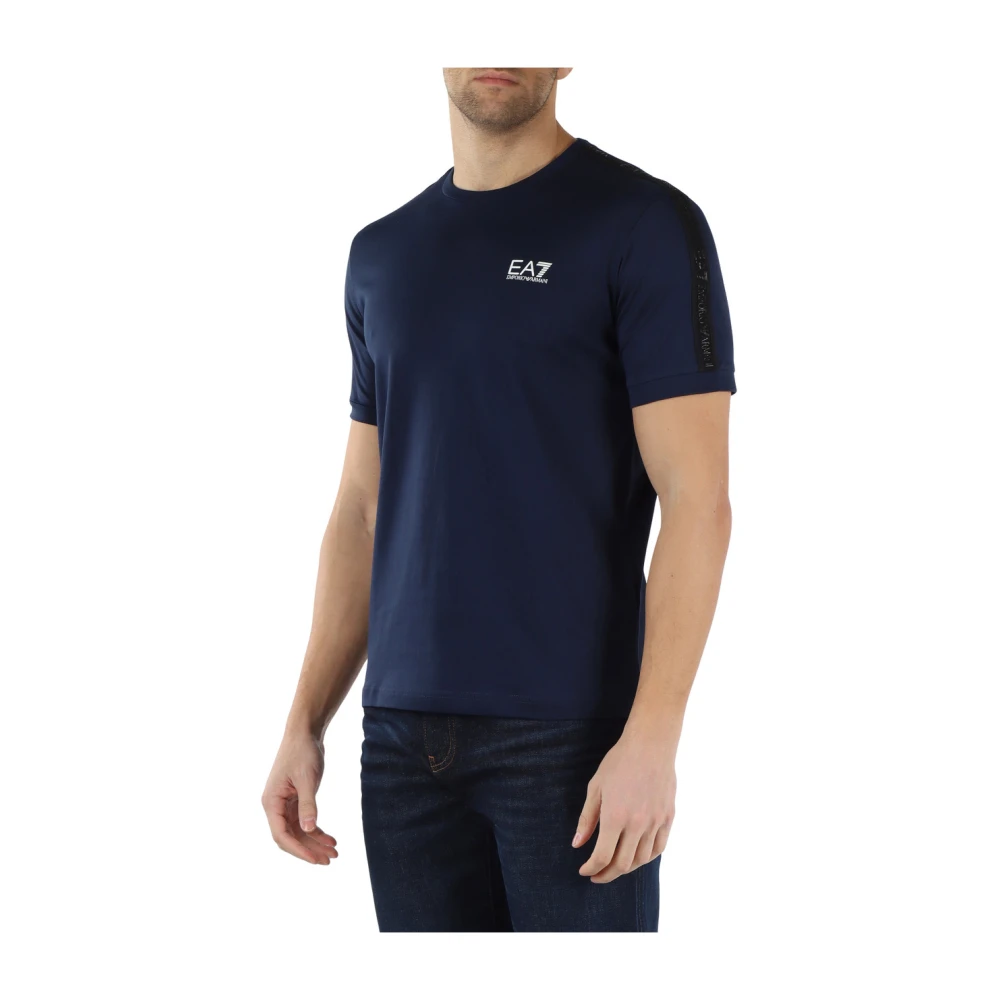 Emporio Armani EA7 Katoenen T-shirt met Logo Print Blue Heren
