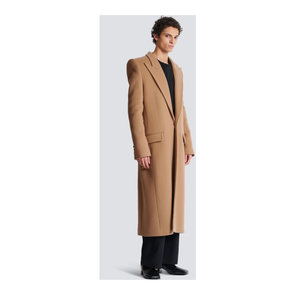 Balmain Lange Jas van Wol en Kasjmier Brown Heren