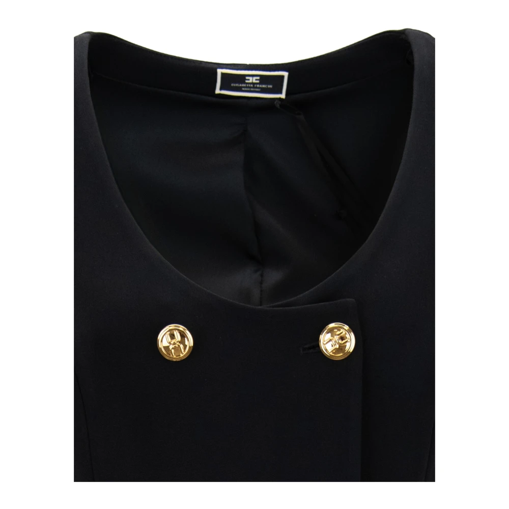 Elisabetta Franchi Korte jurk met pofmouwen en gouden knopen Black Dames