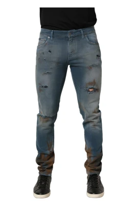 Distressed Mid Waist Skinny Denim Jeans