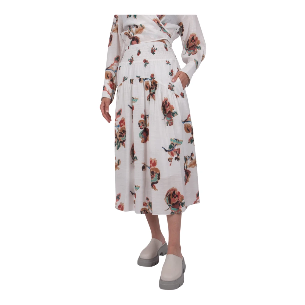 Vince Bloemen Smocked Gerimpelde Gerokte Rok in Wit Multicolor Dames
