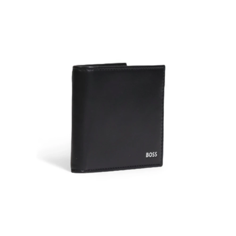 Hugo Boss Zwarte Leren Portemonnee Eenvoudige Stijl Black Heren