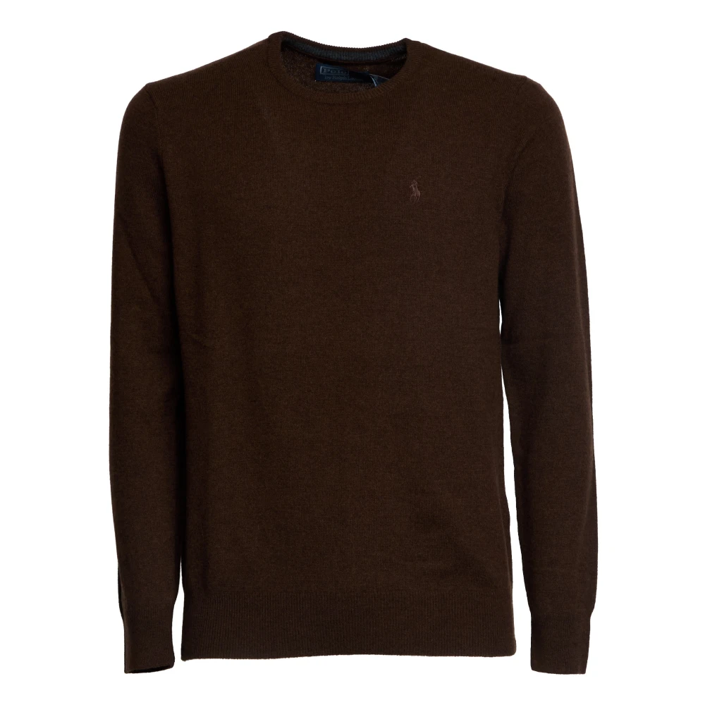 Polo Ralph Lauren Men's Brown Round-Neck Knitwear, 2XL, Logo Wool Jumper