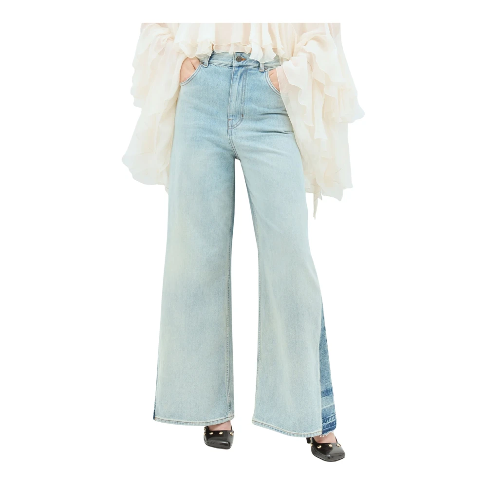 Chloé Gebleekte Wide-Leg Panel Jeans Blue Dames