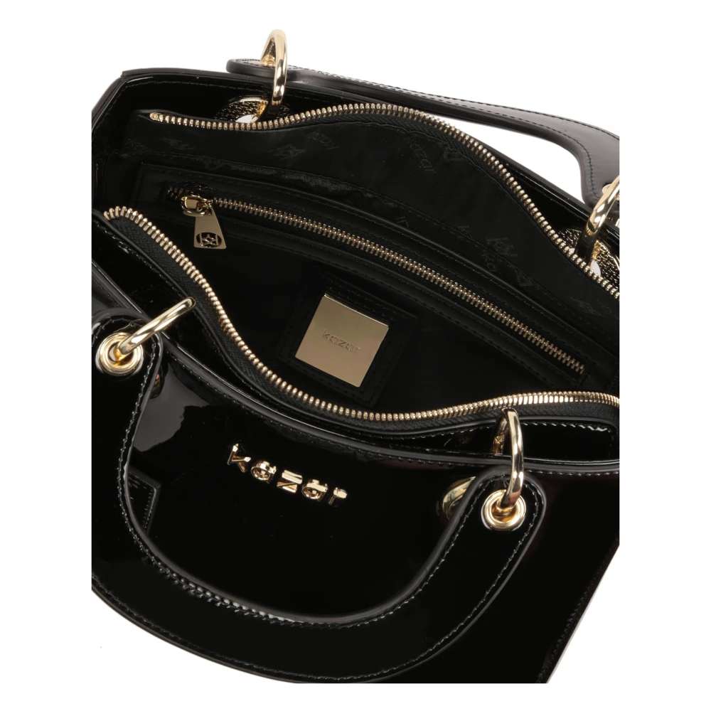 Kazar Zwarte gelakte handtas met handvatten en riem Black Dames