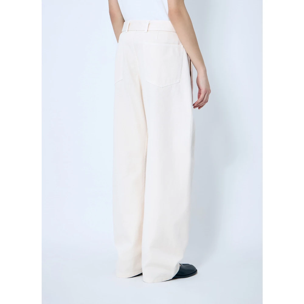 Lemaire Gedraaide Wijde Pijp Broek met Riem White Dames