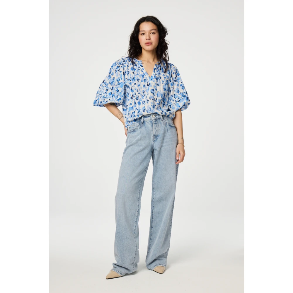 Fabienne Chapot Wit Blauw Print Ruffle Top Blue Dames