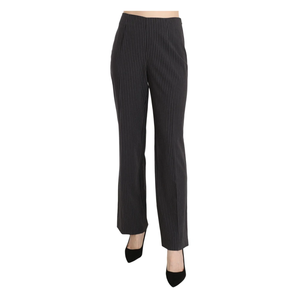 Bencivenga Women's Black Elegant Striped Straight Fit Trousers