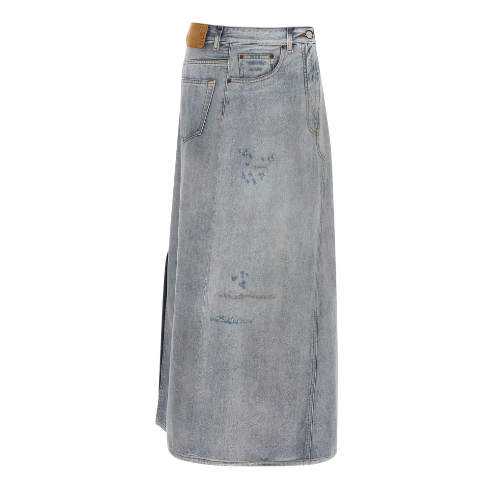 Mm6 Maison Margiela Women's Blue Distressed Denim Maxi Skirt - Denim Skirts - 2XS - Skirts