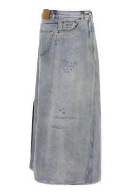 Distressed Denim Maxi Kjol