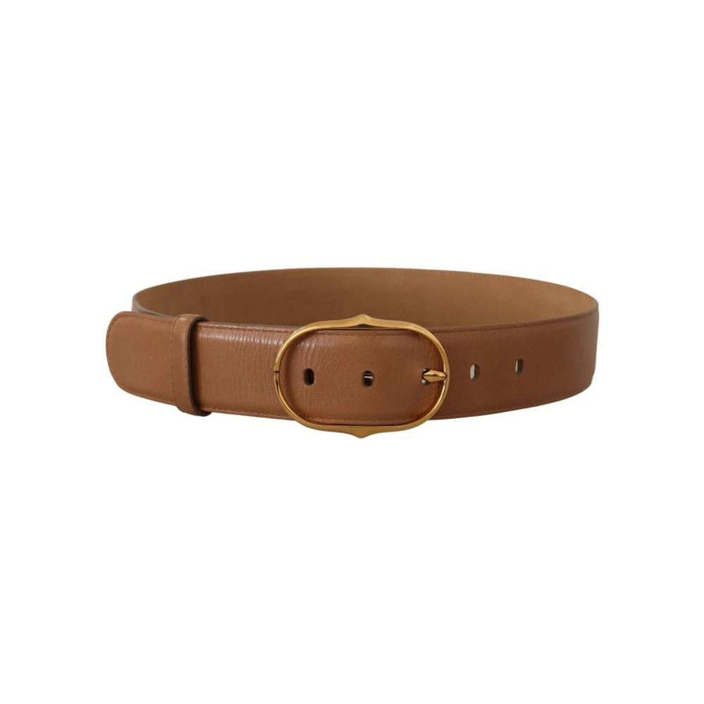 Costume National Women's Brown Luxury Leather Belt With Gold Buckle - Belts - One Size- Accessories