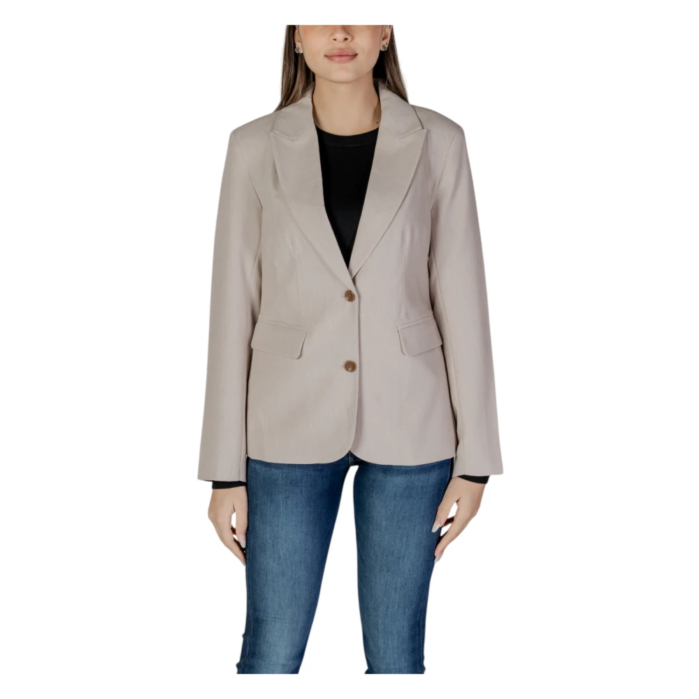 Only Beige Geknoopte Blazer Lange Mouw Beige Dames