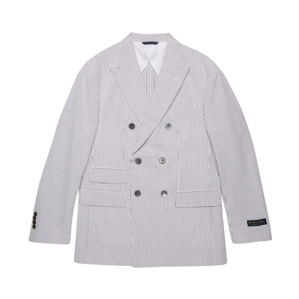 Brooks Brothers Men's Gray Blazers, 2XL, Cotton Seersucker Double-Breasted Suit Jacket