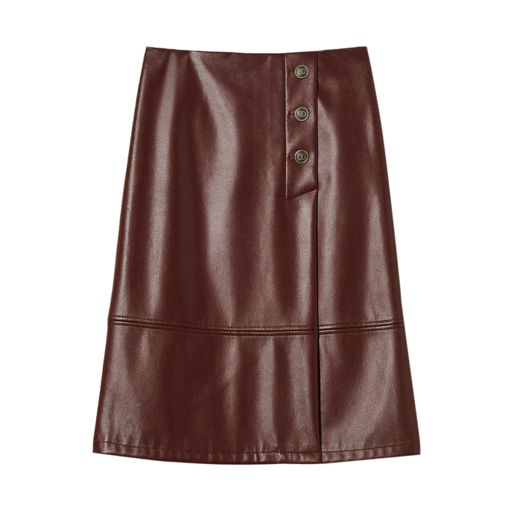 Twinset Women's Brown Faux Leather Midi Skirt With Buttons - Midi Skirts - S - Skirts