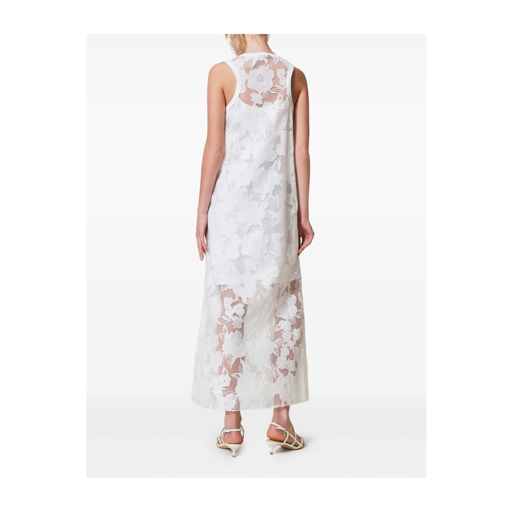 Twinset Witte Doorschijnende Mouwloze Jurk White Dames