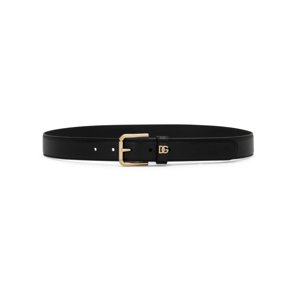 Dolce & Gabbana Zwarte leren riem met gouden logo Black Dames