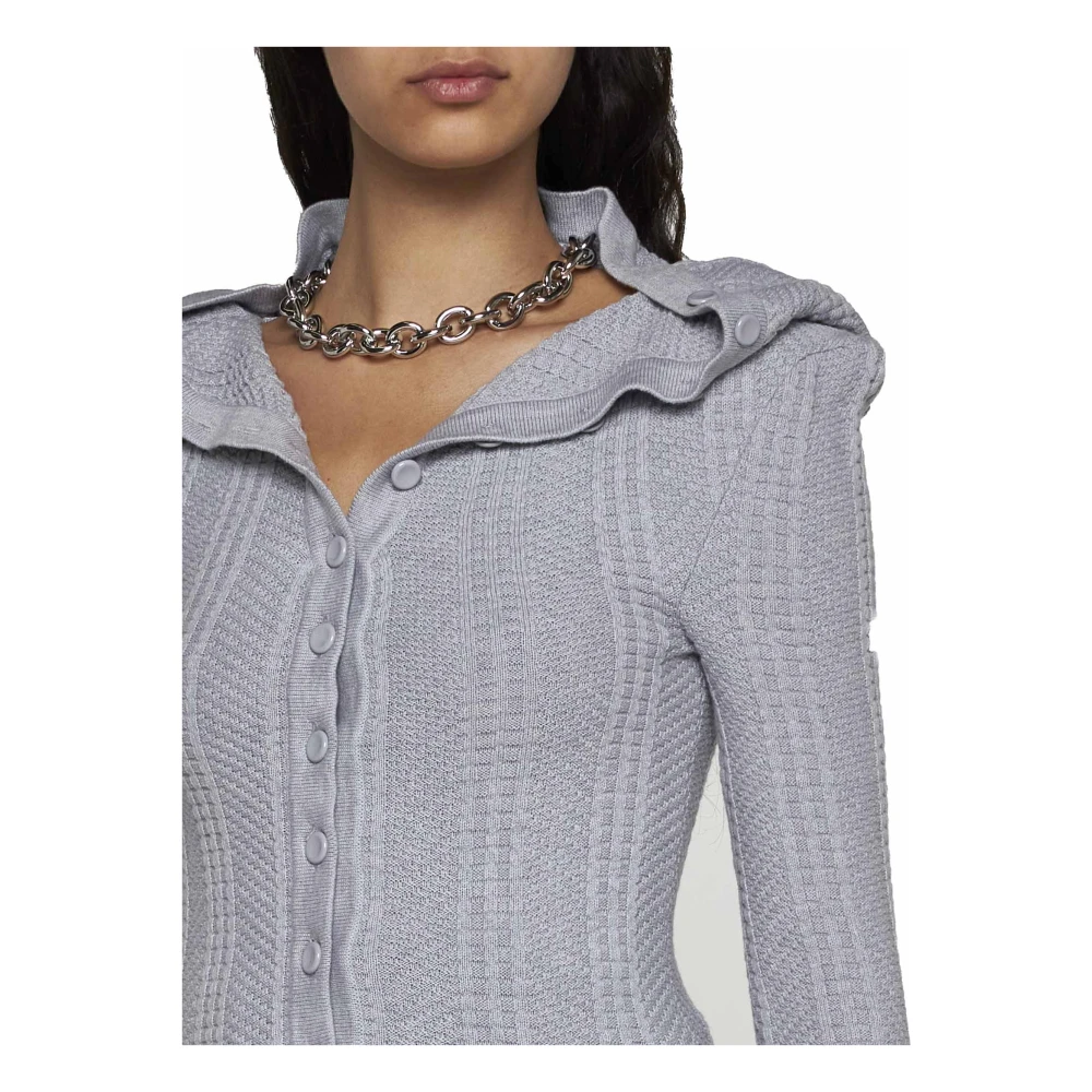 Y Project Ruffle Necklace Cardigan Sweater Gray Dames