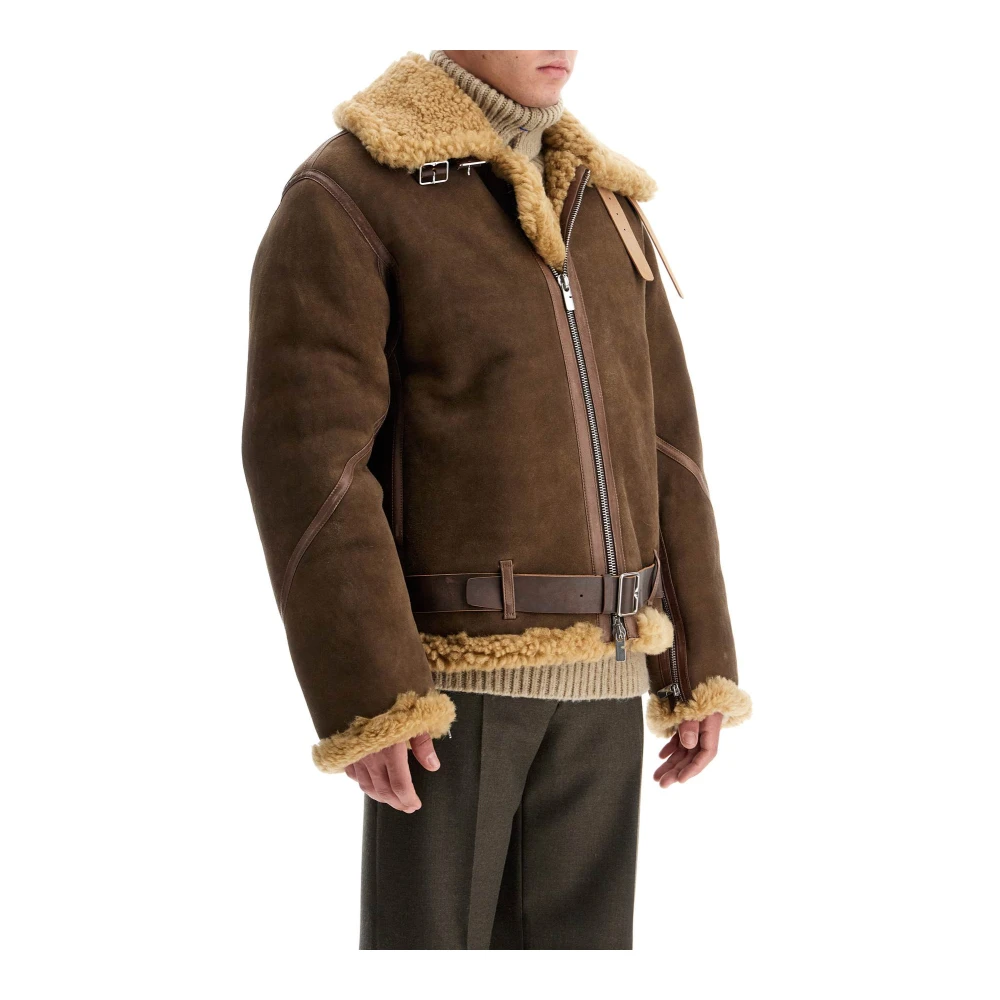 Burberry Shearling Aviator Jacket met Vintage Leren Brown Heren