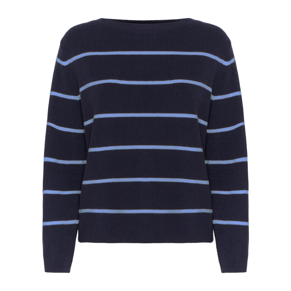 Ichi Gestreepte Gebreide Trui Total Eclipse Azureblue Blue Dames