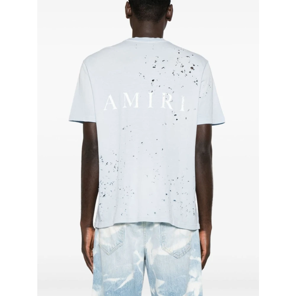 Amiri Blauw Distressed Logo Print T-shirt Blue Heren