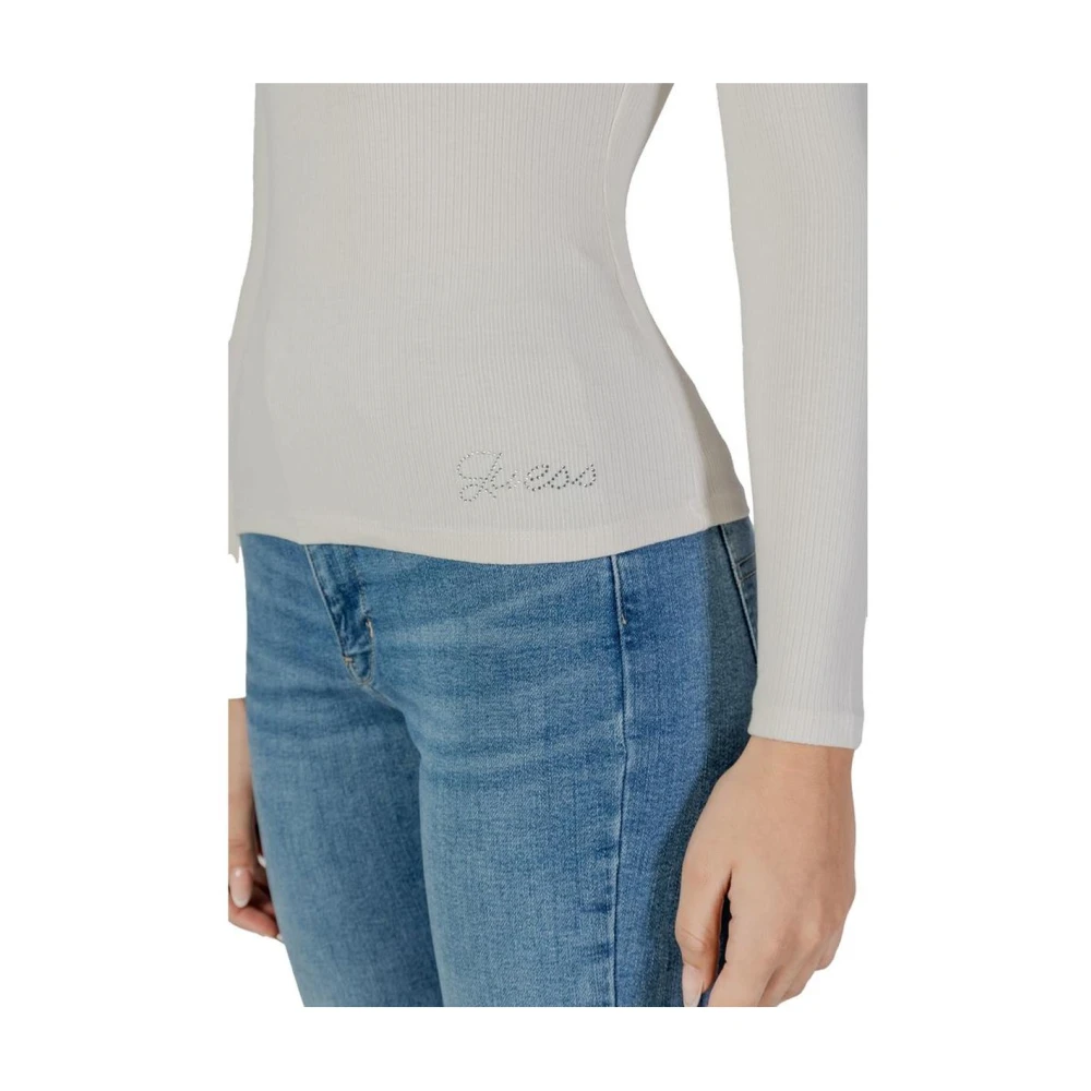 Guess Crème Gebreide Henley Hals Top Beige Dames