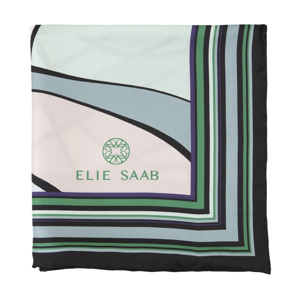 Elie Saab Groene Bedrukte Zijden Sjaal met Logo Multicolor Dames
