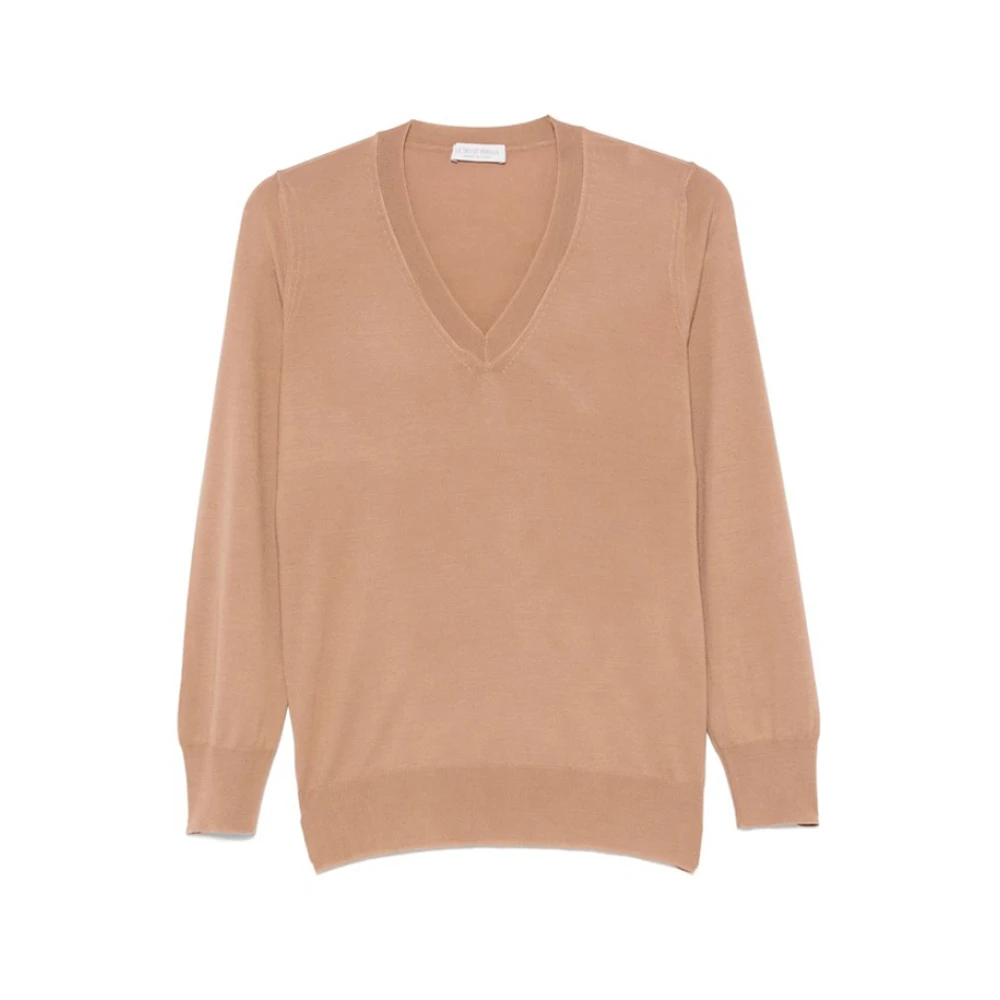 Le Tricot Perugia Bruine Wol V-hals Trui Brown Dames