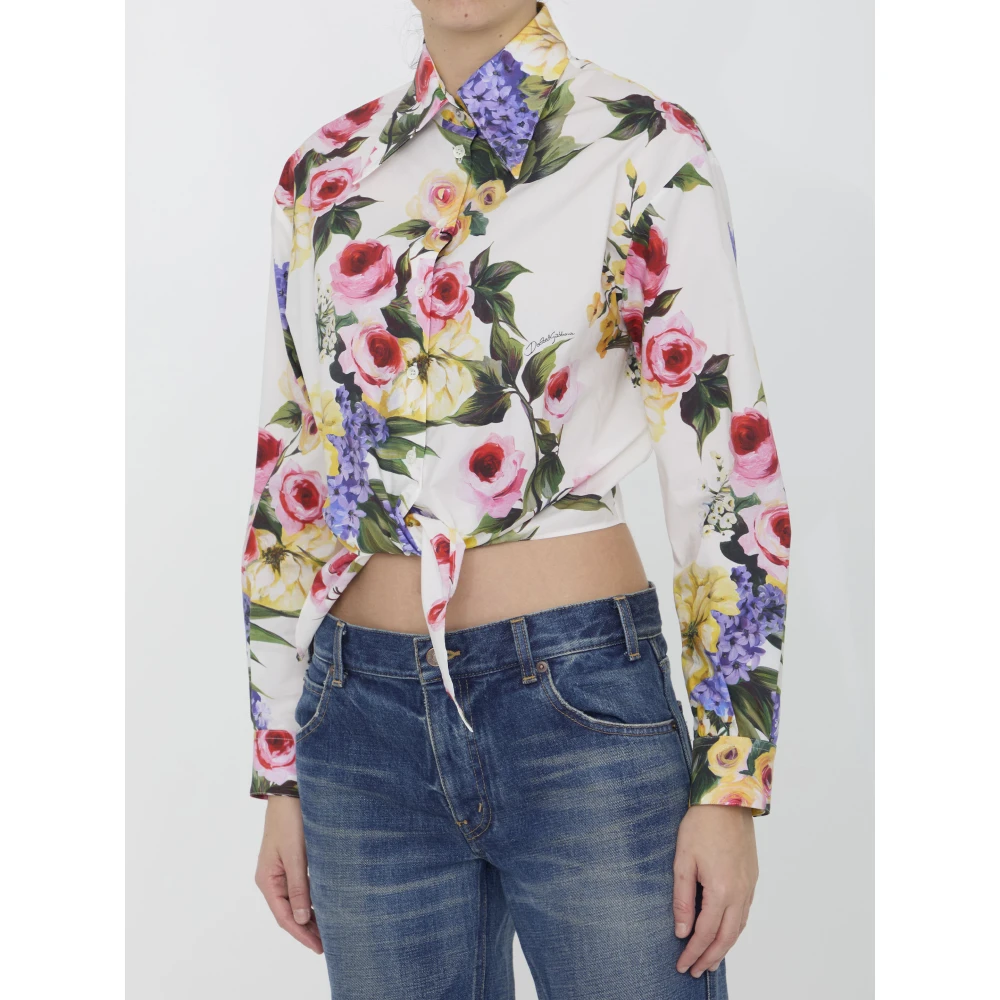 Dolce & Gabbana Witte Giardino Print Crop Shirt Multicolor Dames