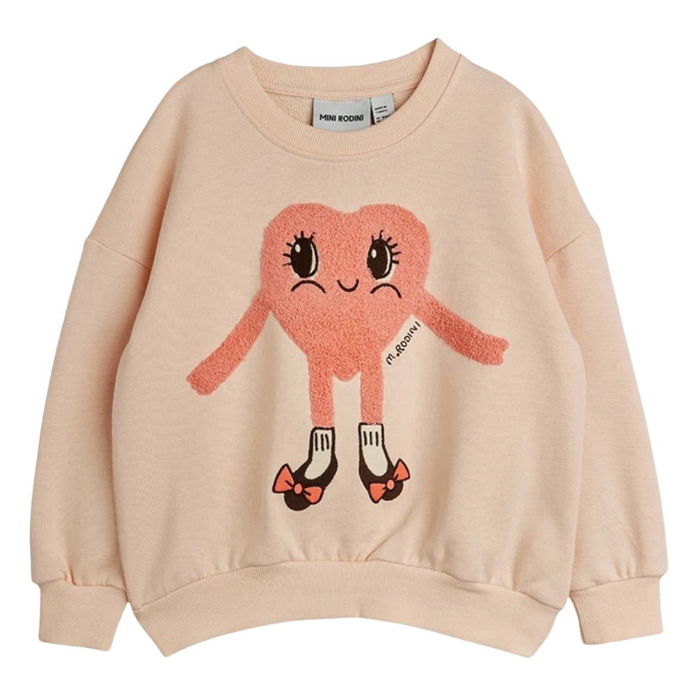 Mini Rodini Girls Pink Kids Sweatshirts, 8 Y, Heart In Shoes Chenille Sweatshirt