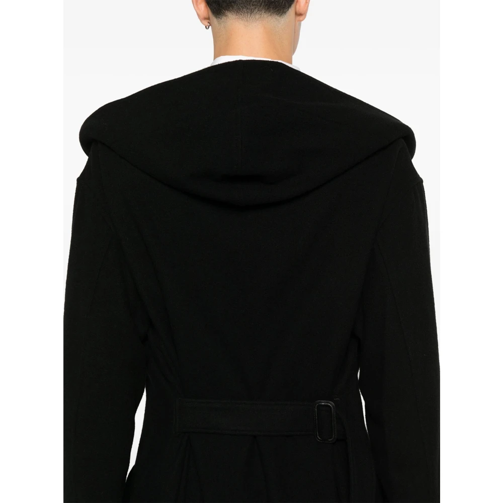 Yohji Yamamoto Zwarte Double-Breasted Wollen Jas Black Heren