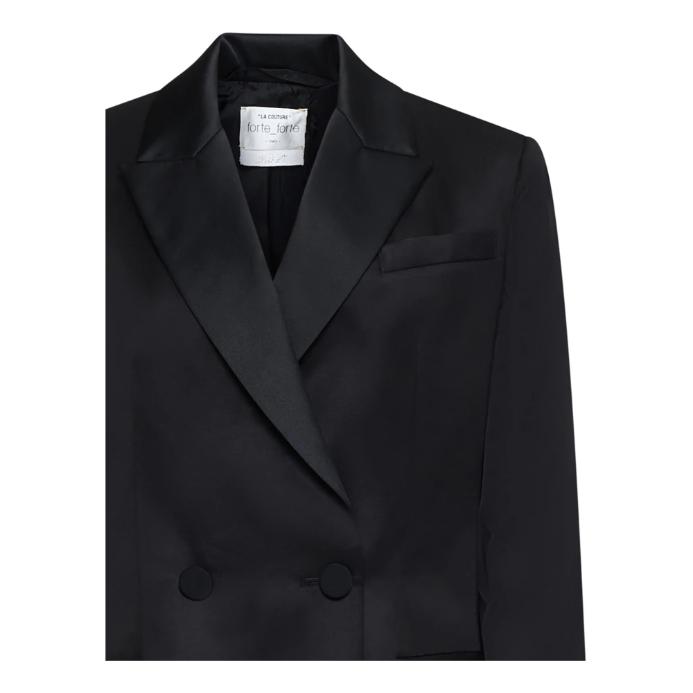 Forte Zwart Wol Tuxedo Jas Satijnen Revers Black Dames