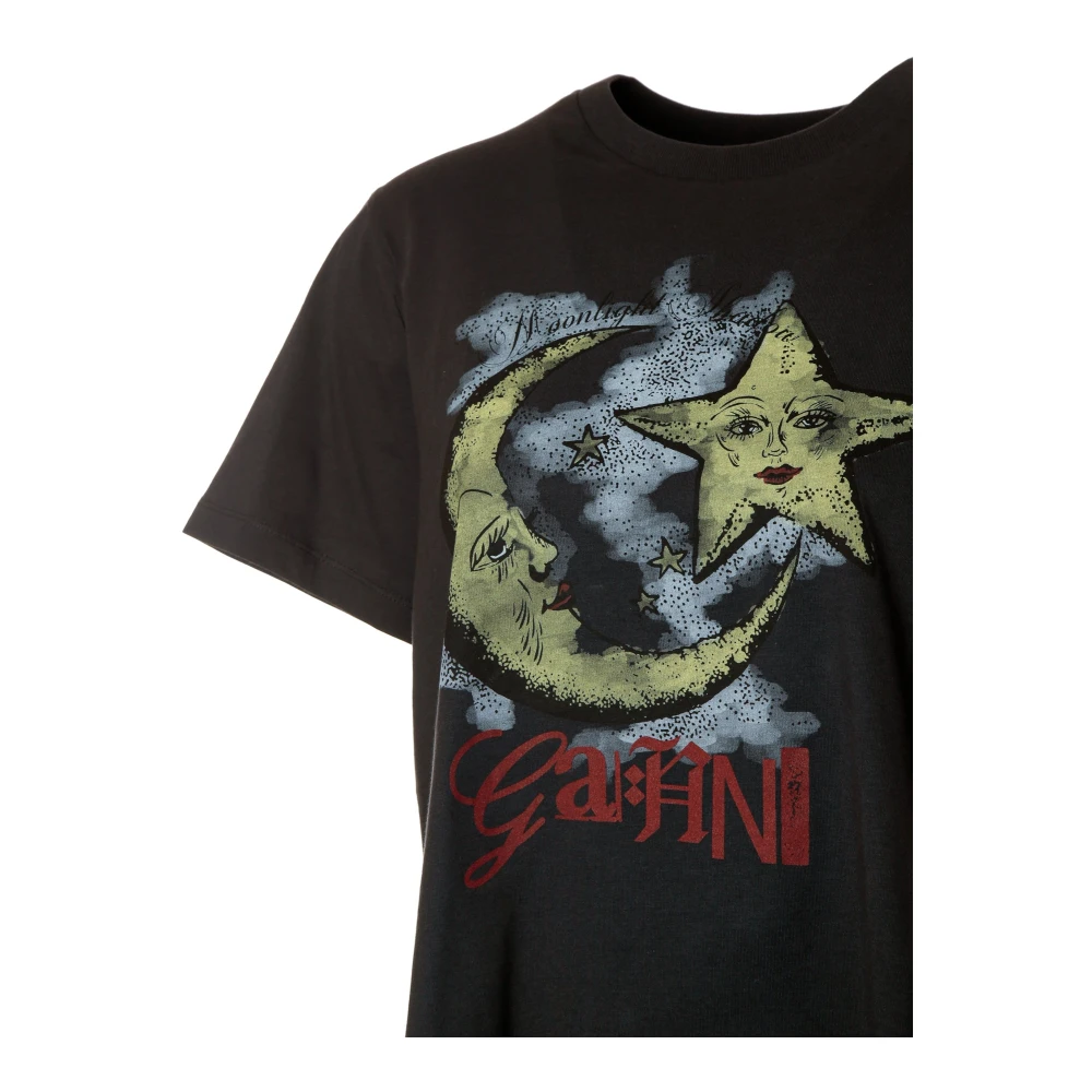 Ganni Maanlicht Jersey T-shirt met voorprint Gray Heren