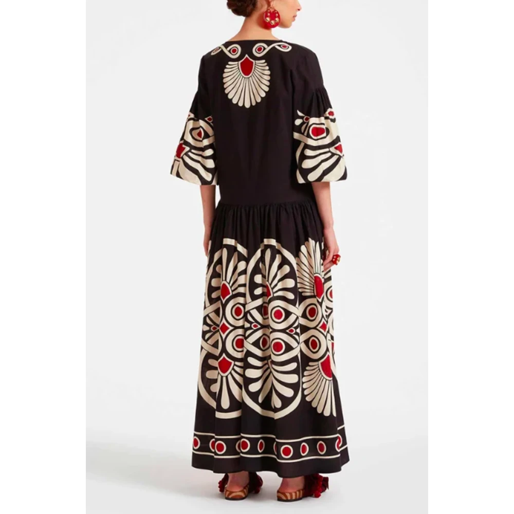 La DoubleJ Geometrische Print Zwarte Jurk met V-Hals Multicolor Dames