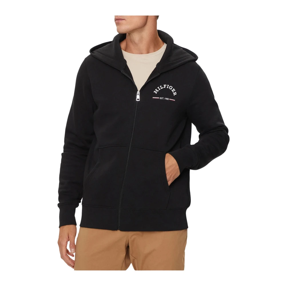 Tommy Hilfiger Heren Zip Hoodie met Logo Lettering Black Heren