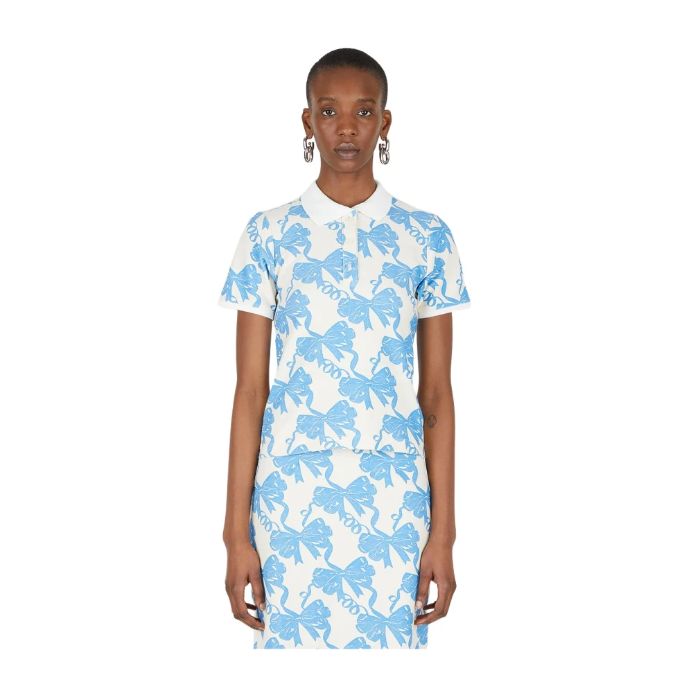 Maisie Wilen Ribbon Print Polo Shirt Blue Dames