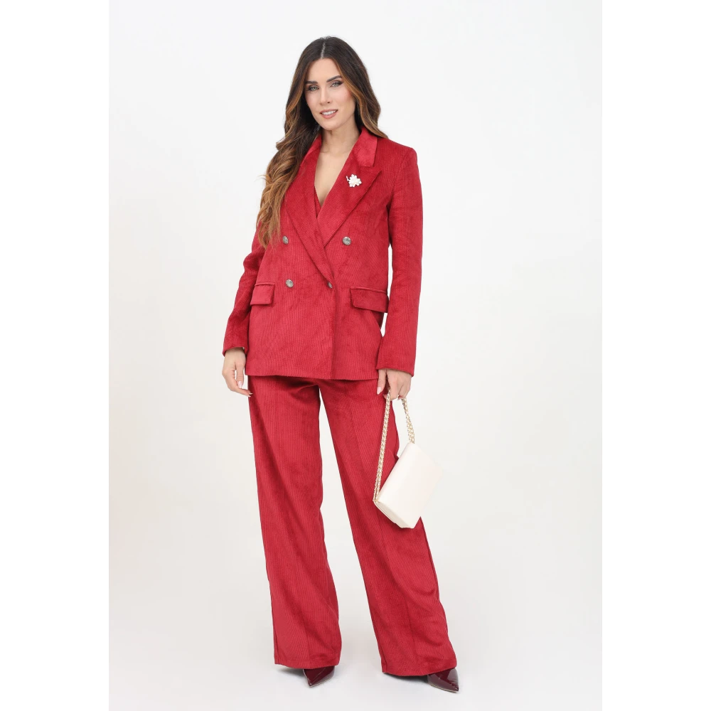 ViCOLO Bordeaux Fluweel Wijde Pijp Broek Red Dames