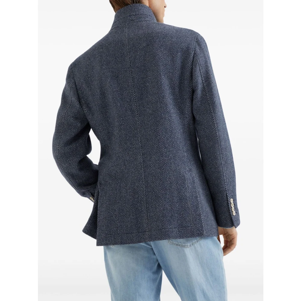 BRUNELLO CUCINELLI Navy Cashmere Wool Jackets Herringbone Blue Heren