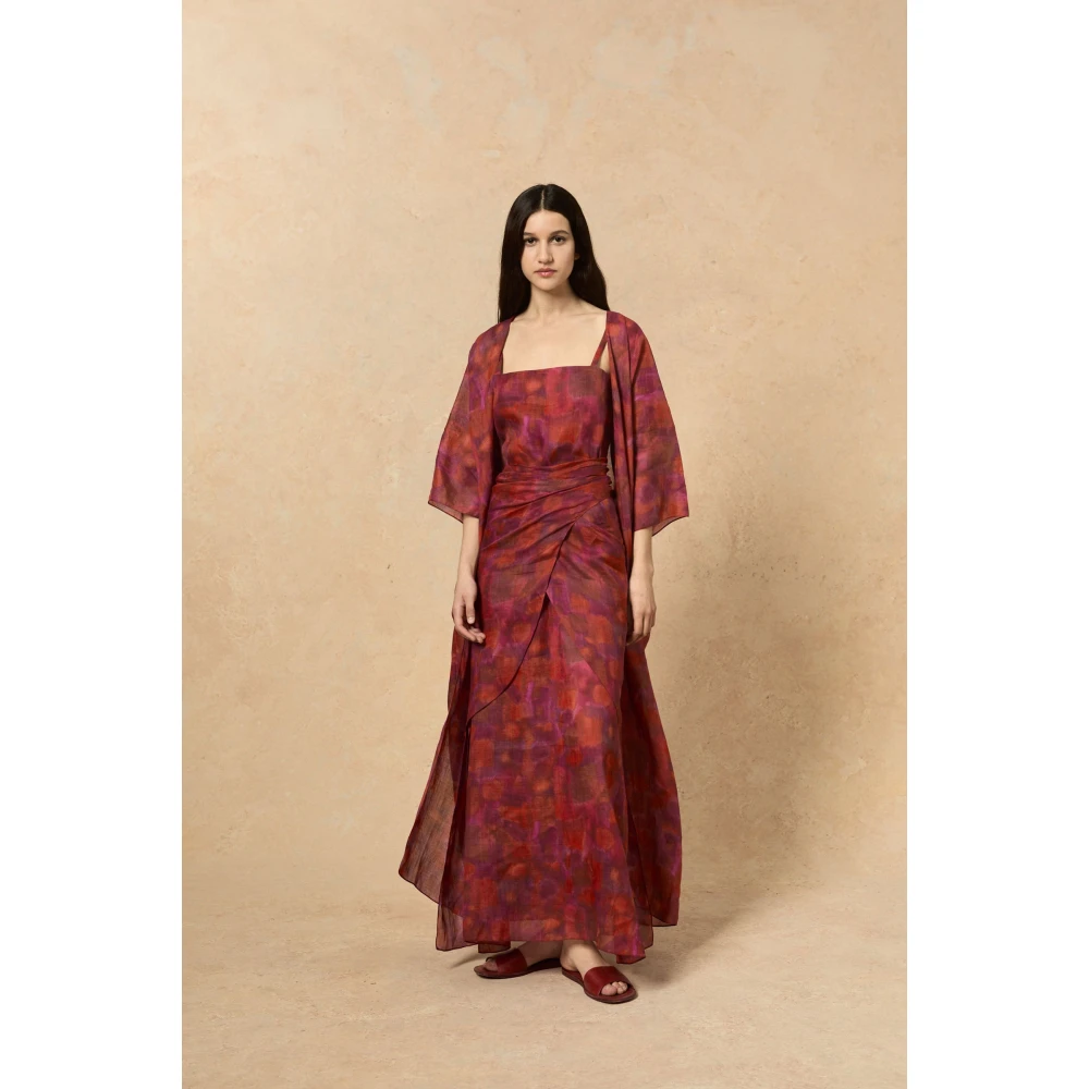 Cortana Indira Print Lange Ramie Jas Red Dames