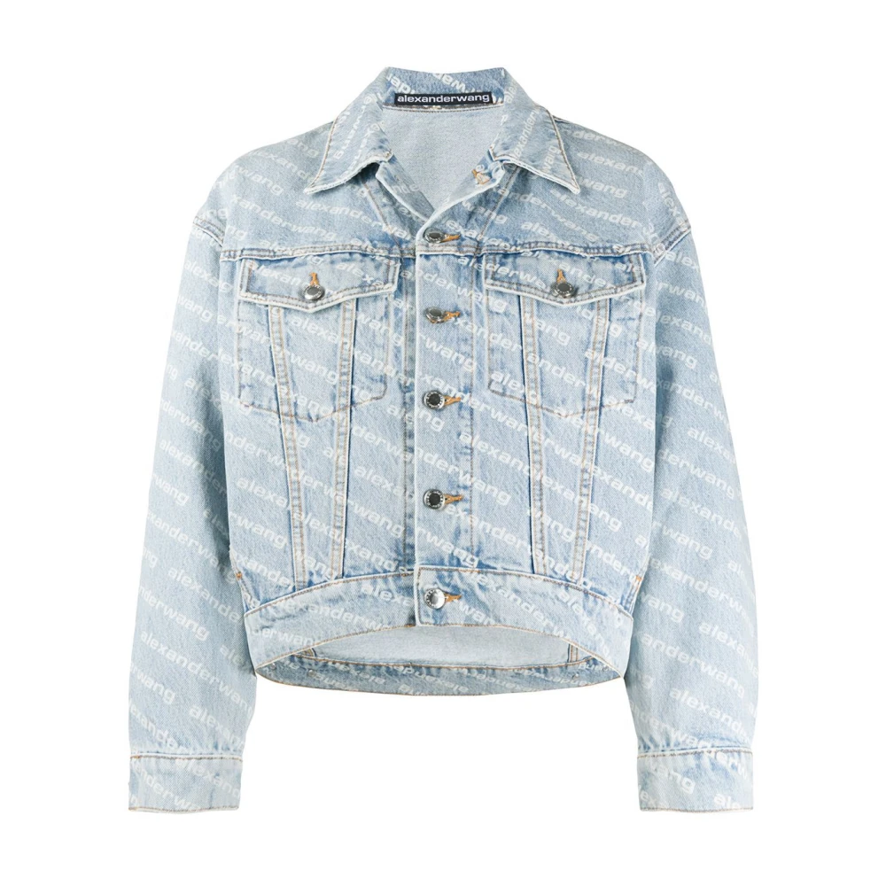 Alexander wang Denim Logo Print Blauwe Jas Blue Dames