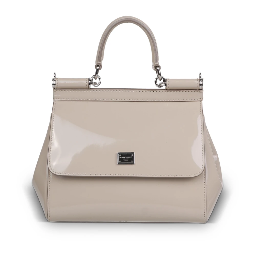 Dolce & Gabbana KIM Logo-Plaque Sicily Tas Luxe Italiaanse Handtas Beige Dames