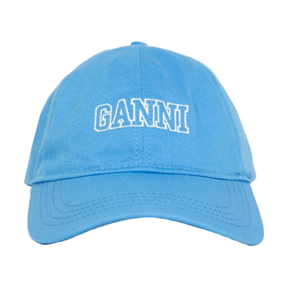 Ganni Azure Blue Cotton Baseball Cap Blue Dames