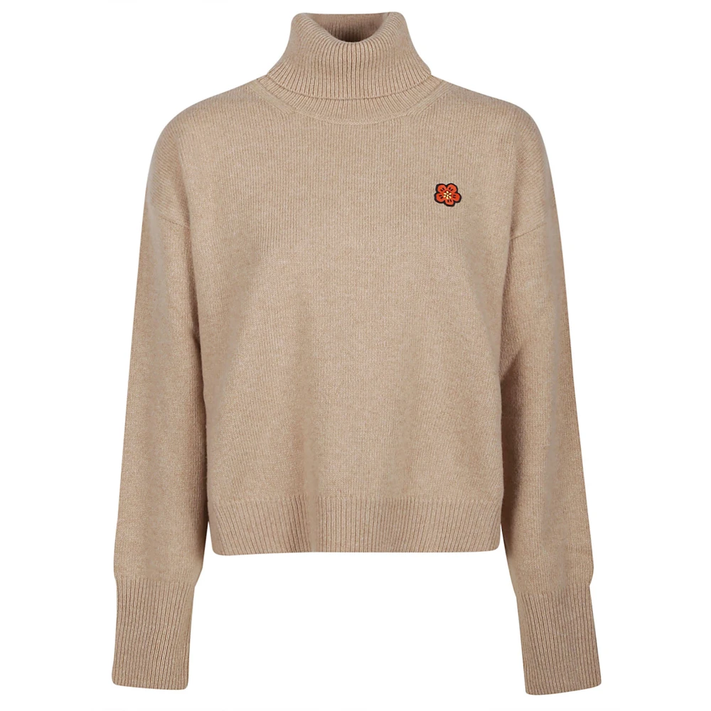 Kenzo Tabac Boxy Crest Turtle Neck Sweater Brown Dames