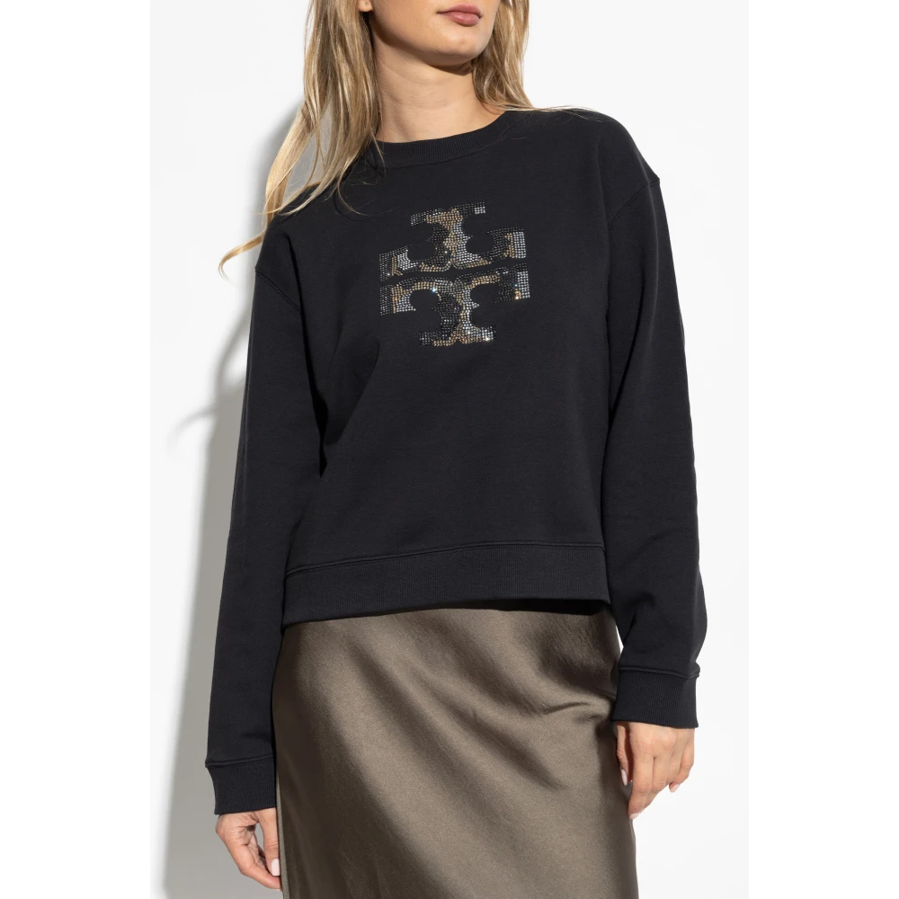 TORY BURCH Sweatshirt met logo afgewerkt met glinsterende pailletten Black Dames