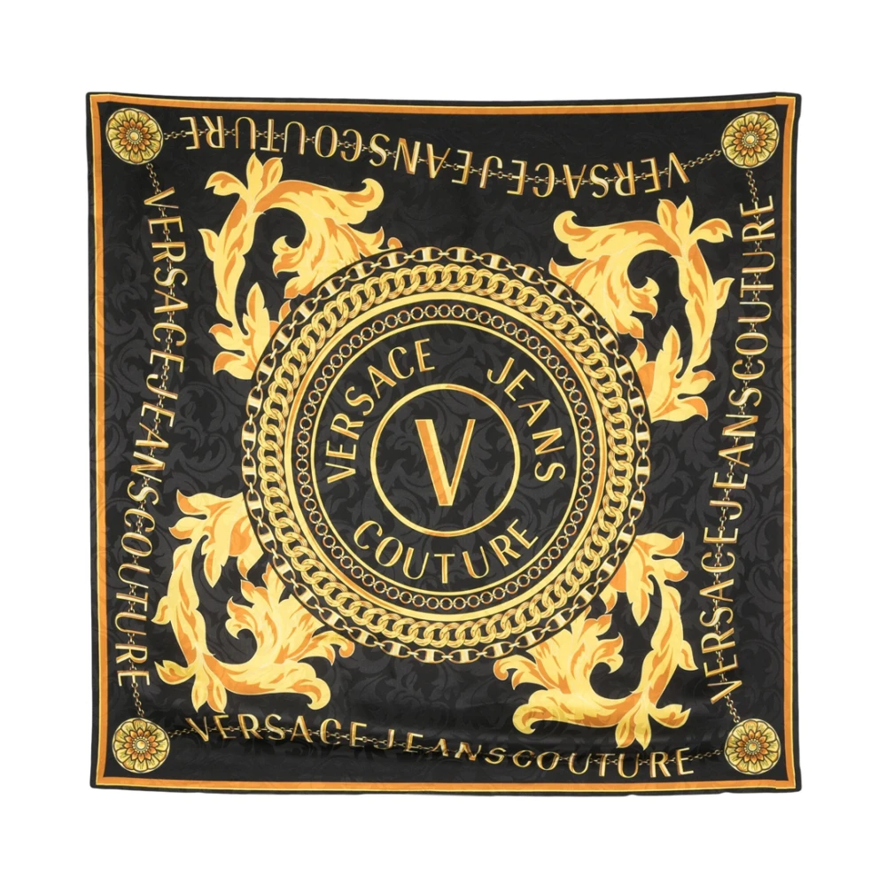 Versace Jeans Couture Zijden Sjaal met Versace V-Emblem Chain Print Multicolor Dames