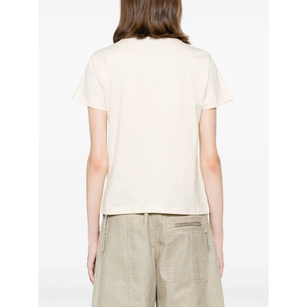 pinko Beige Love Birds Geborduurd T-shirt Beige Dames